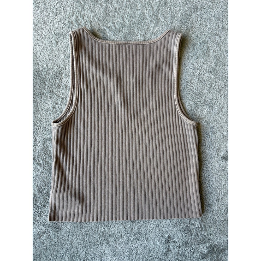 American Eagle Cropped Tank Top Small Brown Ribbed Notch Neck Minimalist Basic - Picture 6 of 14